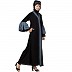 Front open abaya with contrast bell sleeves- Black-Grey